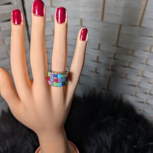 Sydney Evan Signed SE 925 Thai Sterling Colorful Gemstone Ring Size 7.75" 7g